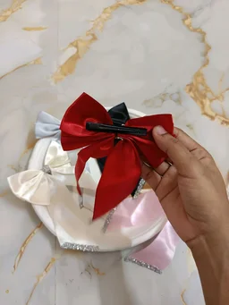 Premium Satin Bow Clips - beige