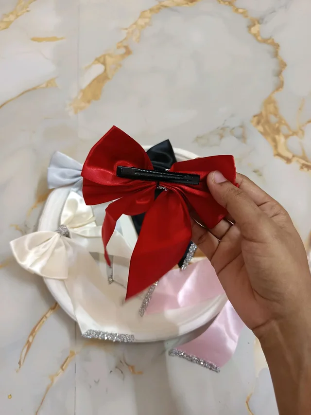 Premium Satin Bow Clips - beige