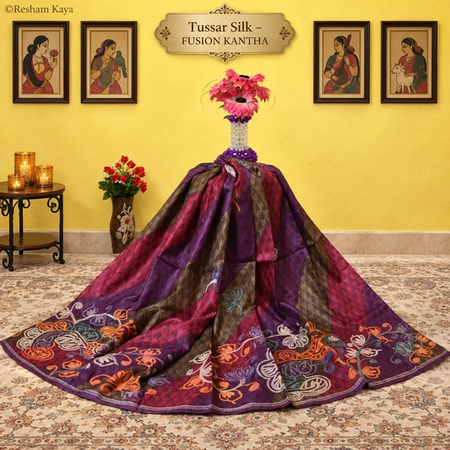 Fusion Kantha | Tussar Silk | Pure Handloom Silk | RESHAM KAYA 