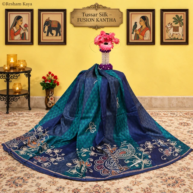 Fusion Kantha | Tussar Silk | Pure Handloom Silk | RESHAM KAYA 
