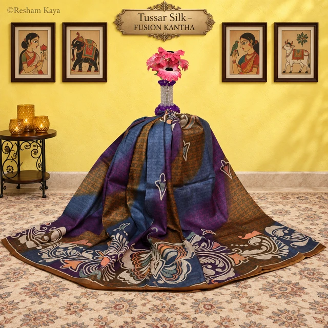 Fusion Kantha | Tussar Silk | Pure Handloom Silk | RESHAM KAYA 