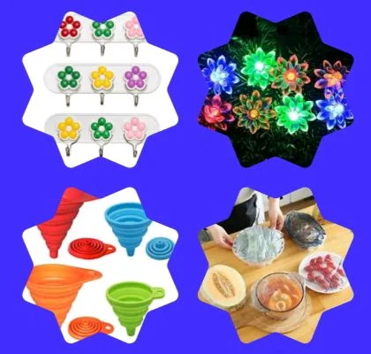 COMBO (3 FLOWER 1 HOOK/14 LED DABBLE FLOWER MALTI COLOR /1 Oil Tranfer Unit /10pc Food Cover)