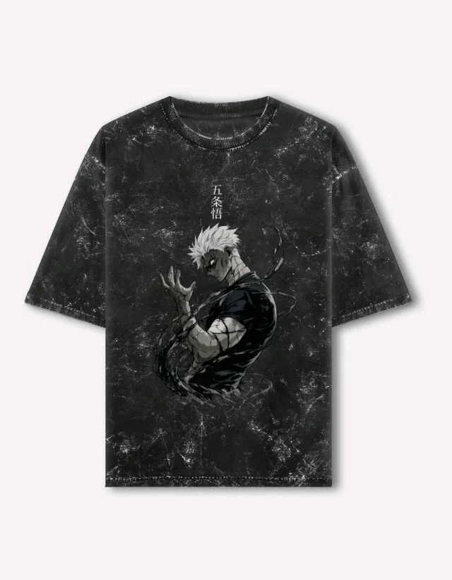Saturo Gojo Acid Wash Oversized T-shirt - L