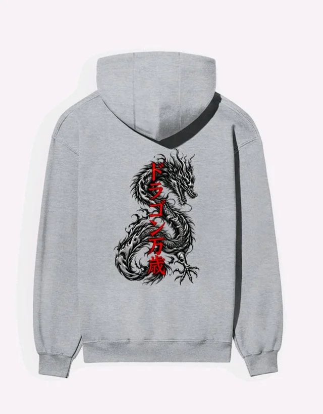 OG Dragon Reign Hoodie - M, Grey Melange