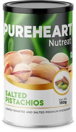 Pureheart Nutreat Salted Pistachios (180 gm) Natural Premium Lightly Roasted Pista/Dry Fruit - Delicious & Crunchy - Resealable Pouch