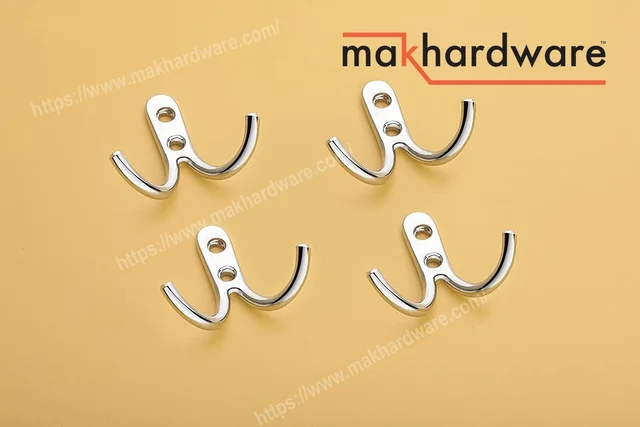 MAK HARDWARE J HOOK Stainless Steel Unbreakable J Type Two Hook Bathroom Hooks Cloth Hanger Wall Hook Door Robe Hooks for Hanging Keys, Clothes Per Piece... - SILVER