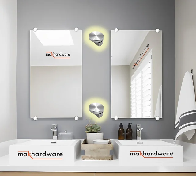 MAK HARDWARE BRASS Glass Half Round Mirror Holder Bracket / Mirror DHABI / Mirror Clips / Mirror Mounting Clips, Mirror Brackets Hardware, Wall Mirror Mounting Brackets, Mirror Glass Clips Clamps Holders Fixed Fitting - 4mm