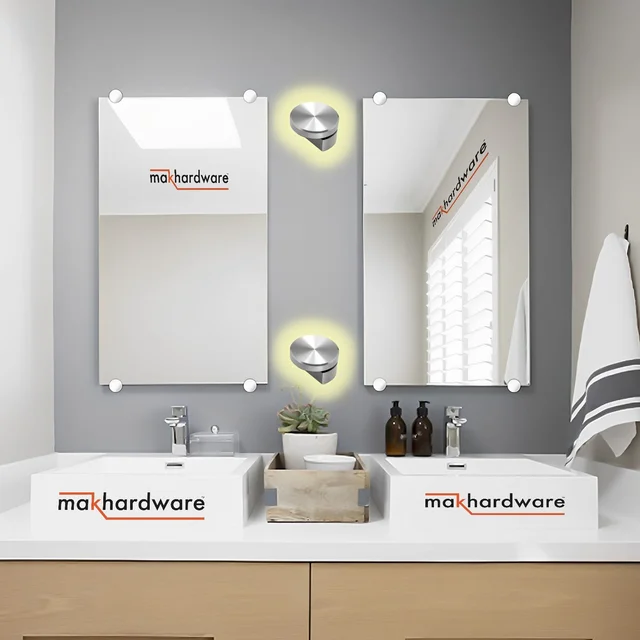 MAK HARDWARE BRASS Glass Half Round Mirror Holder Bracket / Mirror DHABI / Mirror Clips / Mirror Mounting Clips, Mirror Brackets Hardware, Wall Mirror Mounting Brackets, Mirror Glass Clips Clamps Holders Fixed Fitting - 6mm