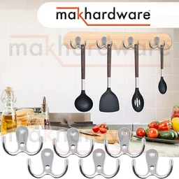 MAK HARDWARE J HOOK Stainless Steel Unbreakable J Type Two Hook Bathroom Hooks Cloth Hanger Wall Hook Door Robe Hooks for Hanging Keys, Clothes Per Piece... - SILVER