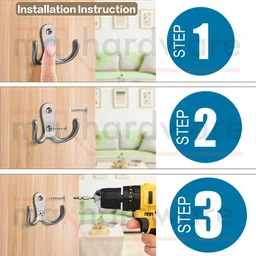 MAK HARDWARE J HOOK Stainless Steel Unbreakable J Type Two Hook Bathroom Hooks Cloth Hanger Wall Hook Door Robe Hooks for Hanging Keys, Clothes Per Piece... - SILVER