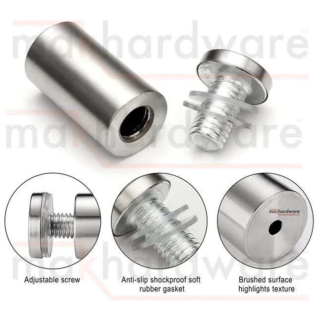 MAK HARDWARE STAINLESS STEEL (25mm Rod Thickness) SPACERS MOUNT STAND OFF BOLTS SCREWS S.S. STUDS FOR GLASS/ACRYLIC SHEETS DESIGNER SHEETS - - 25mm*37.5mm / 1inch.*1.5inch.