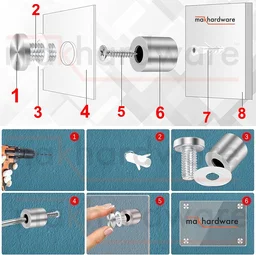 MAK HARDWARE STAINLESS STEEL (25mm Rod Thickness) SPACERS MOUNT STAND OFF BOLTS SCREWS S.S. STUDS FOR GLASS/ACRYLIC SHEETS DESIGNER SHEETS - - 25mm*37.5mm / 1inch.*1.5inch.