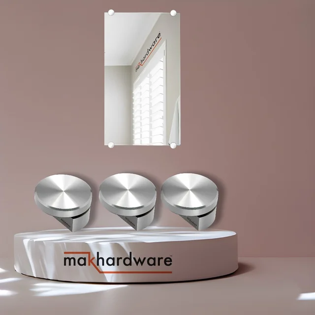 MAK HARDWARE BRASS Glass Half Round Mirror Holder Bracket / Mirror DHABI / Mirror Clips / Mirror Mounting Clips, Mirror Brackets Hardware, Wall Mirror Mounting Brackets, Mirror Glass Clips Clamps Holders Fixed Fitting - 4mm