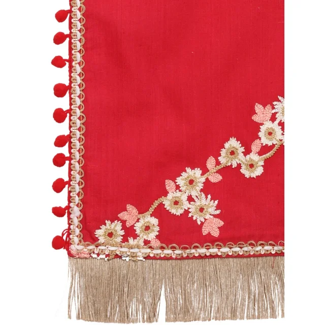 Generic Women's Cotton Embroidered Dupatta (Red, Length: 0.5 to 1 Mtr)