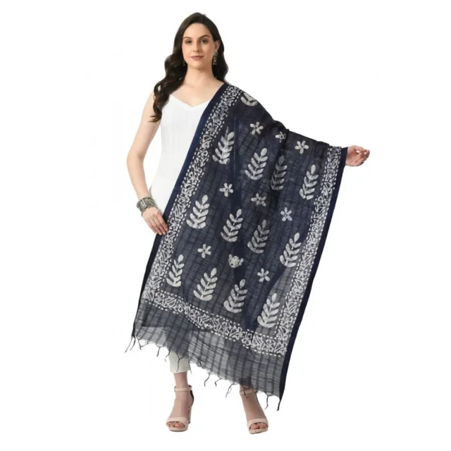 Generic Women's Cotton Printed Dupatta (Blue, Length: Free Size)