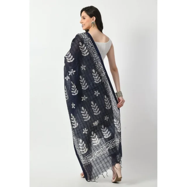 Generic Women's Cotton Printed Dupatta (Blue, Length: Free Size)
