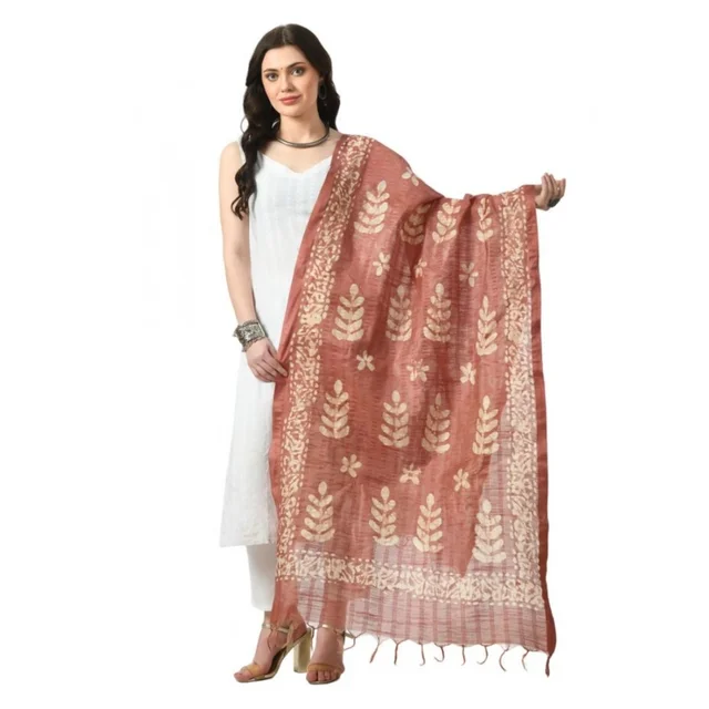 Generic Women's Cotton Printed Dupatta (Brown, Length: Free Size)