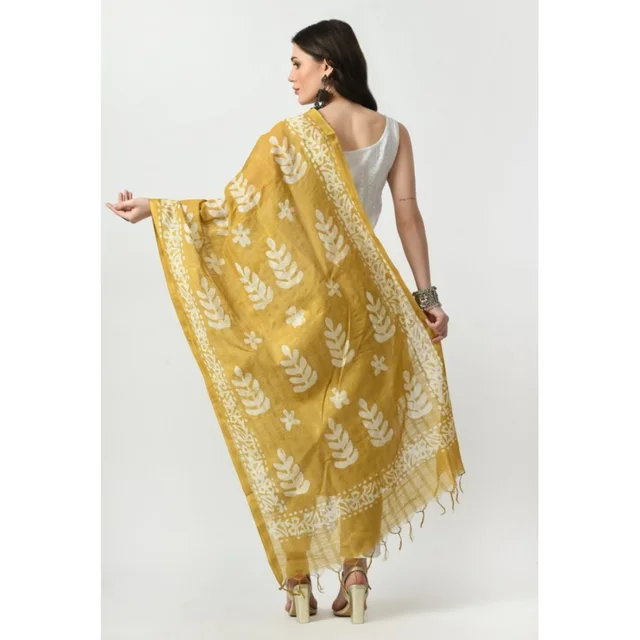Generic Women's Cotton Printed Dupatta (Gold, Length: Free Size)
