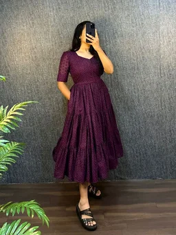 HAKOBA 3 Layer Exclusive Midi Gown - L, Purple