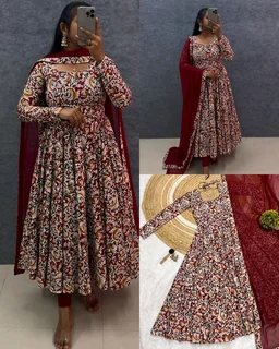 Kalamkari Maxi - L(40), Maroon
