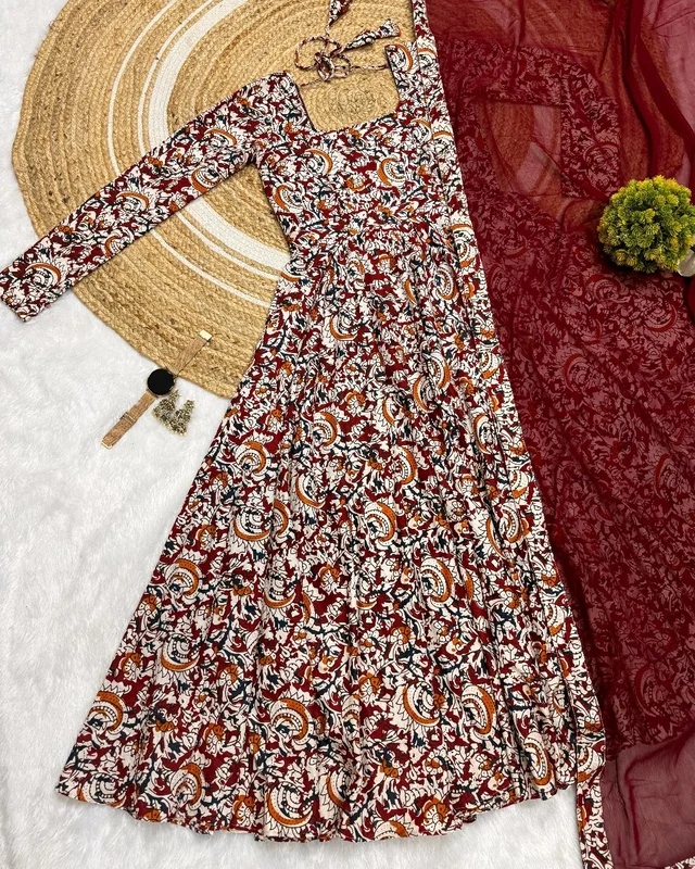 Kalamkari Maxi - L(40), Maroon