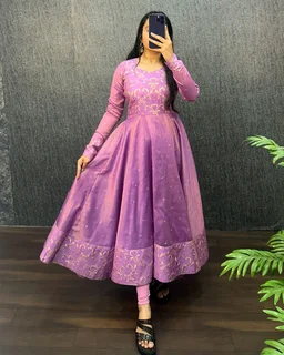 Nila - Banarasi Anarkali Gown - S(36), Lavender Rose