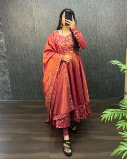 Nila - Banarasi Anarkali Gown - S(36), Lavender Rose