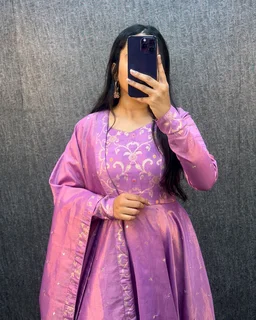 Nila - Banarasi Anarkali Gown - XL, Lavender Rose