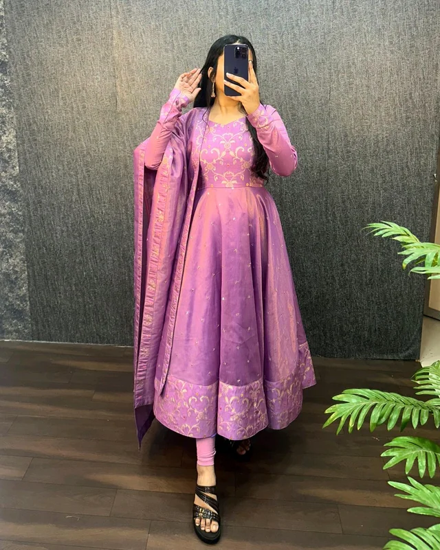 Nila - Banarasi Anarkali Gown - 2XL, Lavender Rose