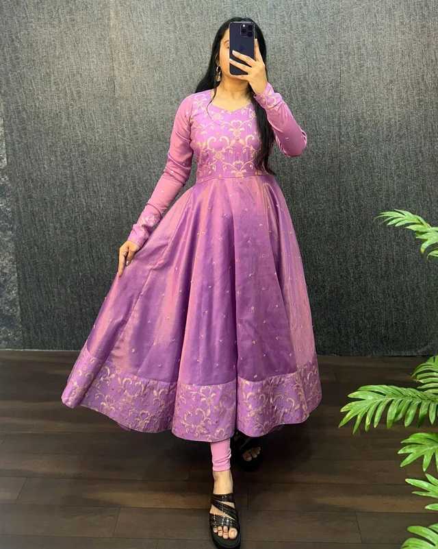 Nila - Banarasi Anarkali Gown - 2XL, Lavender Rose