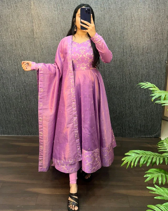 Nila - Banarasi Anarkali Gown - 3XL, Lavender Rose