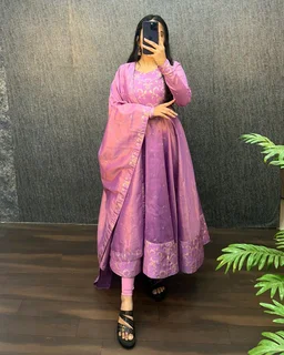 Nila - Banarasi Anarkali Gown - 3XL, Lavender Rose