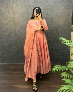Nila - Banarasi Anarkali Gown - 3XL, Peach