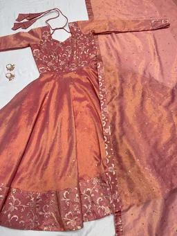 Nila - Banarasi Anarkali Gown - 3XL, Peach