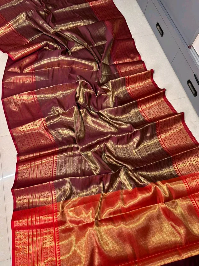 Exquisite Maroon & Gold Banarasi Katan Silk Saree