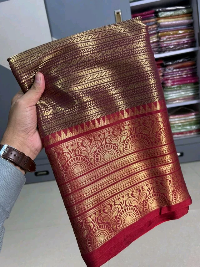Exquisite Maroon & Gold Banarasi Katan Silk Saree