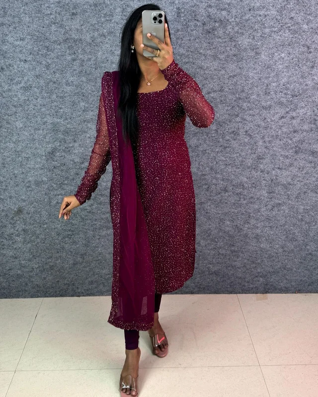 Diana -Designer Party Wear Kurti - S, Cherry Wine