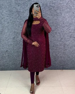 Diana -Designer Party Wear Kurti - S, Cherry Wine