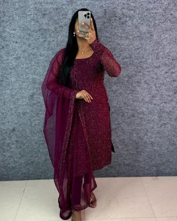 Diana -Designer Party Wear Kurti - S, Cherry Wine