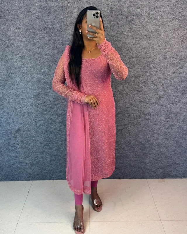Diana -Designer Party Wear Kurti - L, Baby Pink