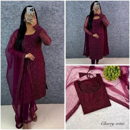 Diana -Designer Party Wear Kurti - XL, Cherry Wine