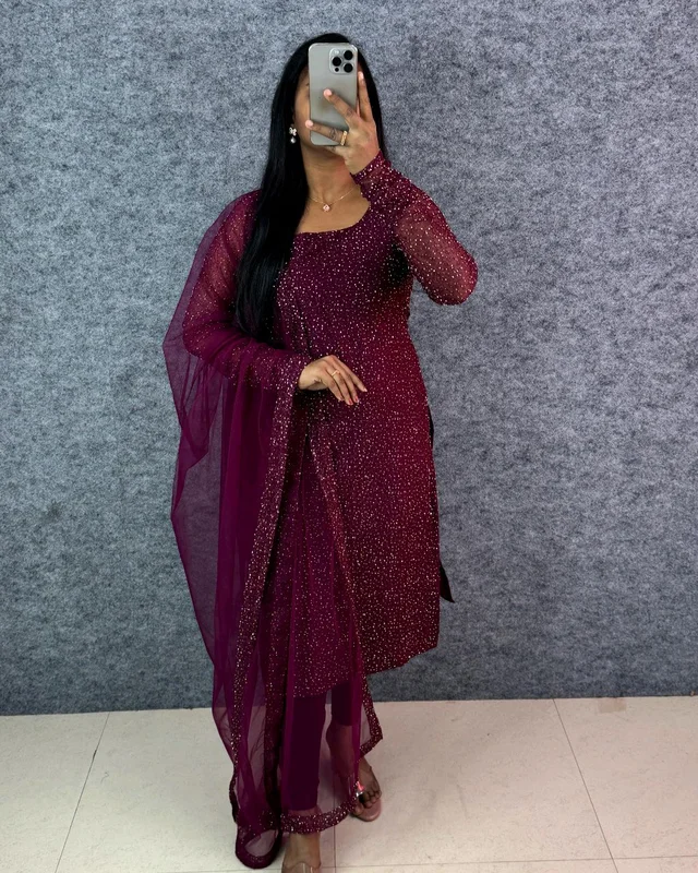 Diana -Designer Party Wear Kurti - 2XL, Cherry Wine