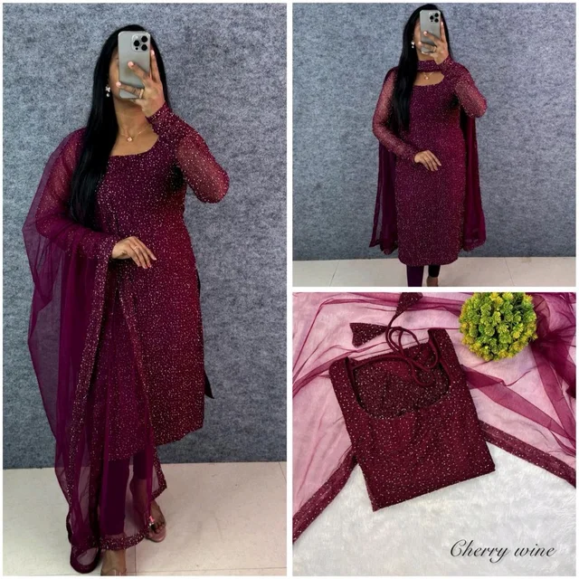 Diana -Designer Party Wear Kurti - 3XL, Cherry Wine