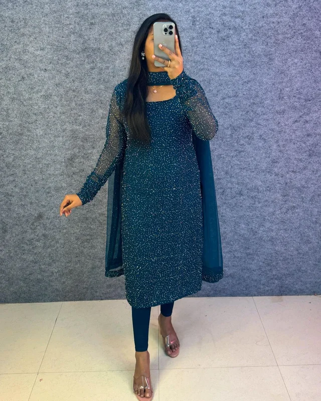 Diana -Designer Party Wear Kurti - 3XL, Peacock Blue