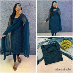 Diana -Designer Party Wear Kurti - 3XL, Peacock Blue