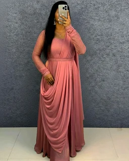 Minmmini - Party Wear Draping Style Gown ✨ - S, Baby Pink
