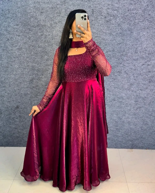 Minmmini - Party Wear Draping Style Gown ✨ - S, Wine