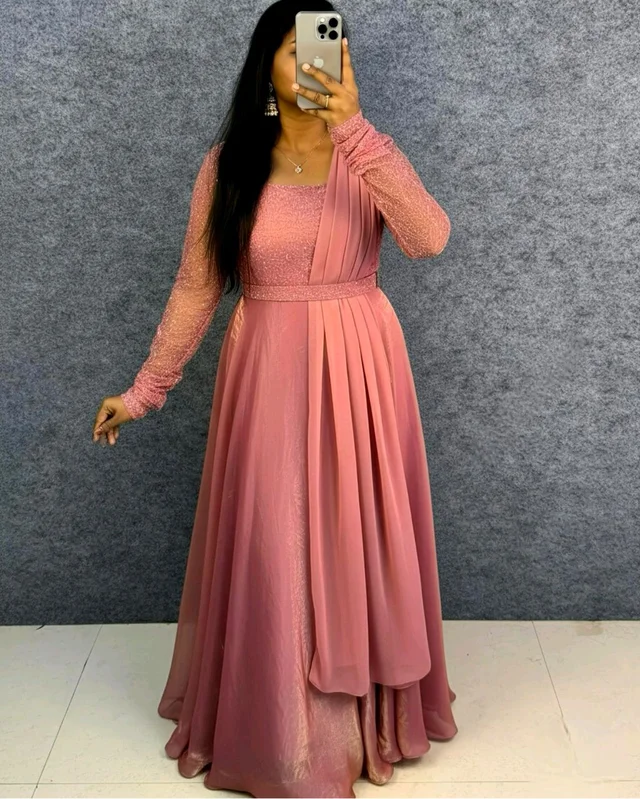 Minmmini - Party Wear Draping Style Gown ✨ - M, Baby Pink
