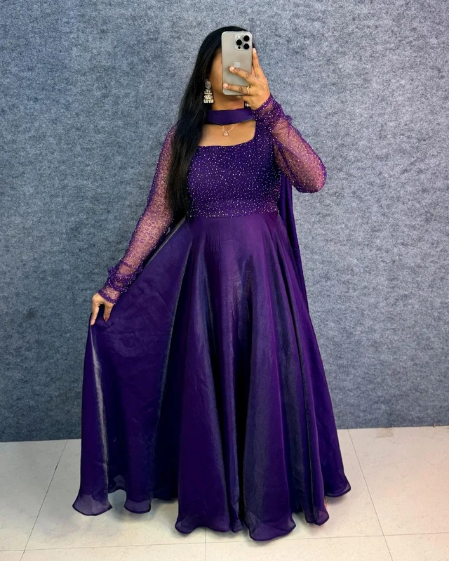 Minmmini - Party Wear Draping Style Gown ✨ - L, Violet