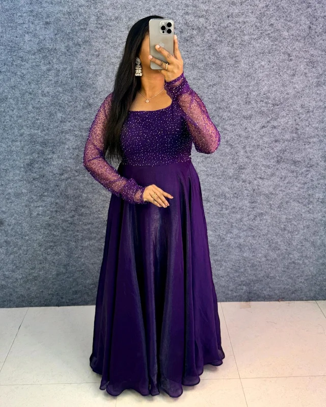 Minmmini - Party Wear Draping Style Gown ✨ - L, Violet
